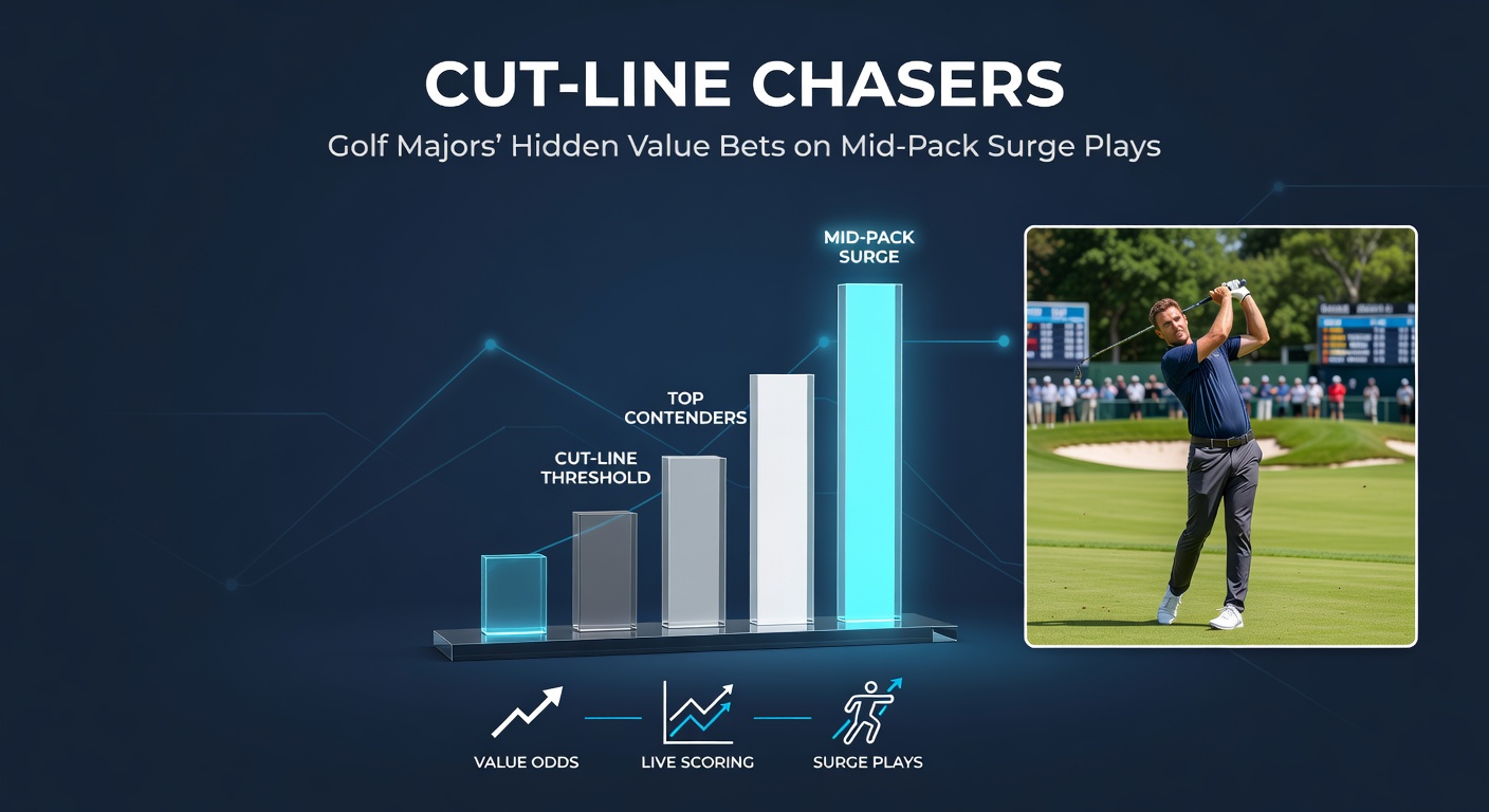 A mid-pack golfer surging up the leaderboard during the final rounds of a major, crowd in background cheering the comeback