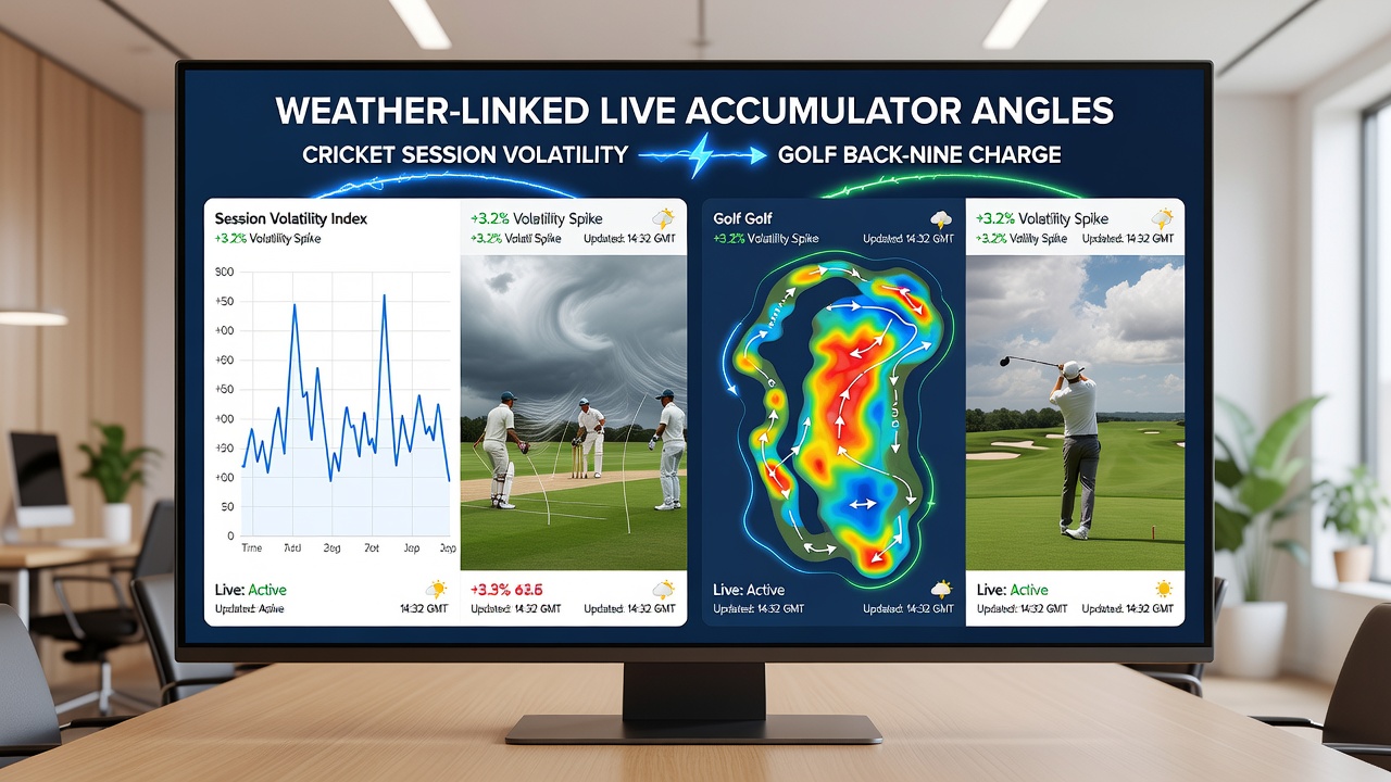 Live accumulator construction linking cricket sessions and golf back-nine plays